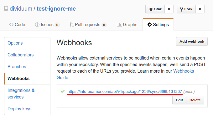 Webhook setting on github